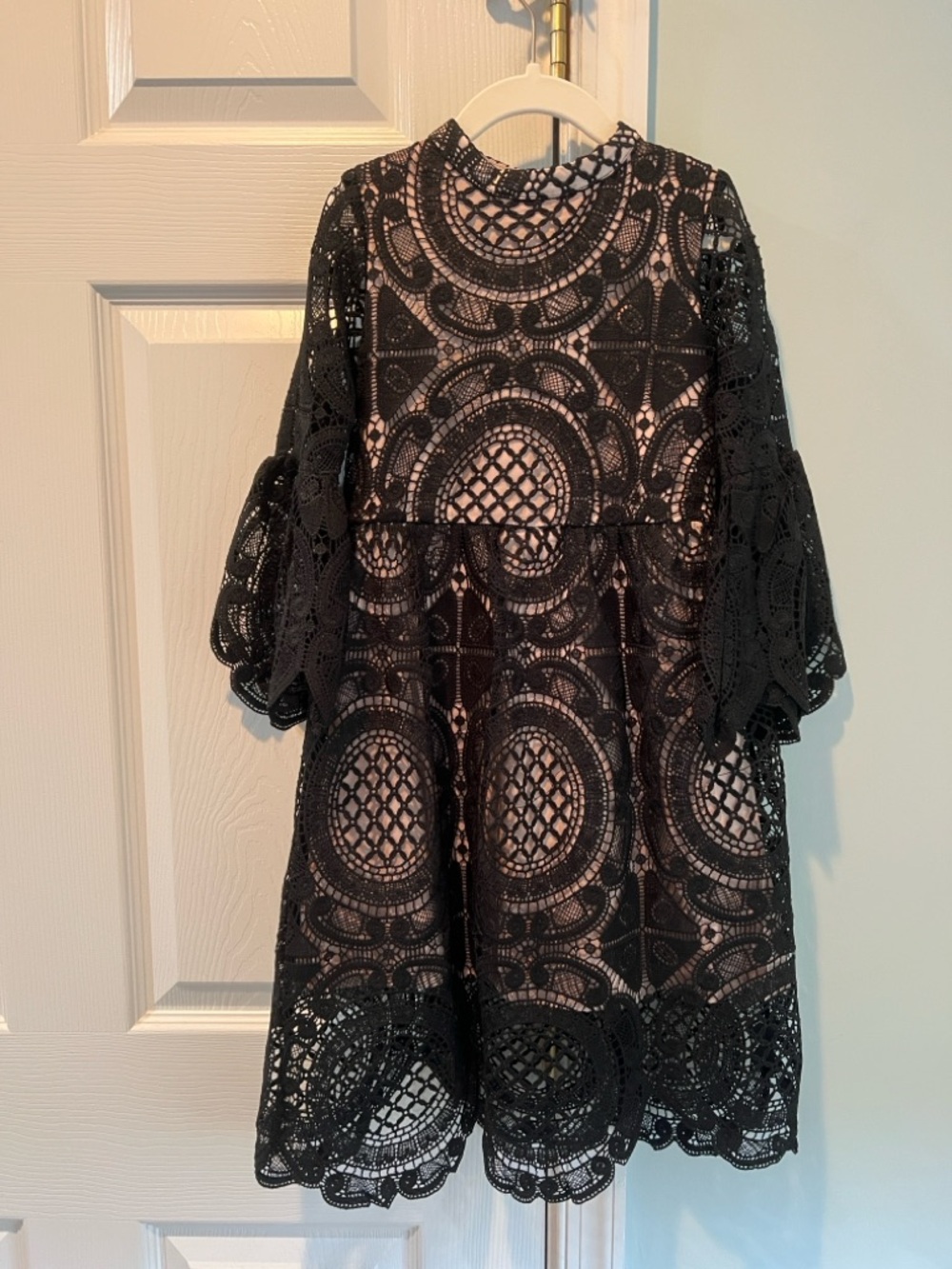 Girls' Black Lace Formal Dress with Nude Lining
